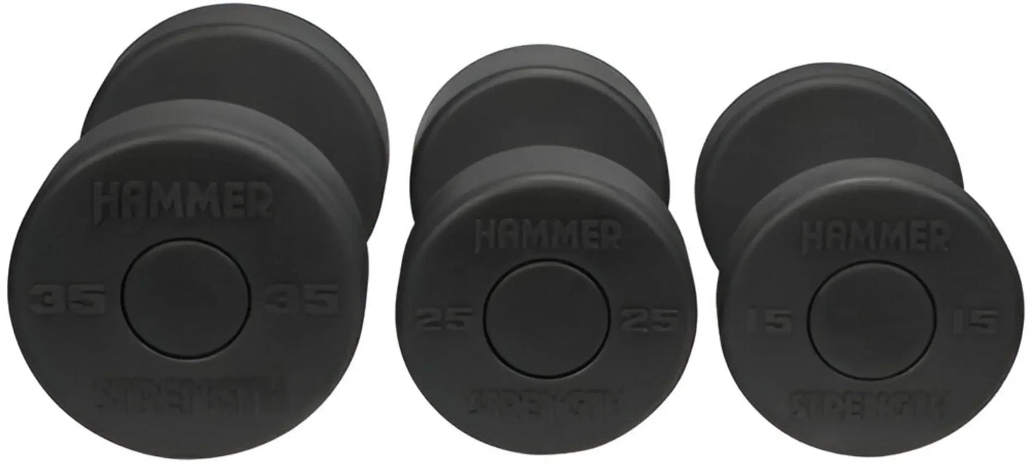 Hammer Strength Round Rubber Dumbbell Set 5-50 lbs w/2-Tier Rack